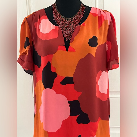 DR2 Mod Floral Short Sleeve Blouse in Coral & Pink Tones, L - Picture 6 of 8